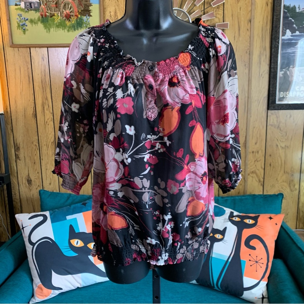 New York & Company Tropical Floral Blouse